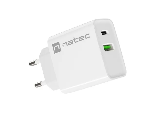 Ładowarka sieciowa Natec Ribera 1x USB-A + 1x USB-C 20W biała