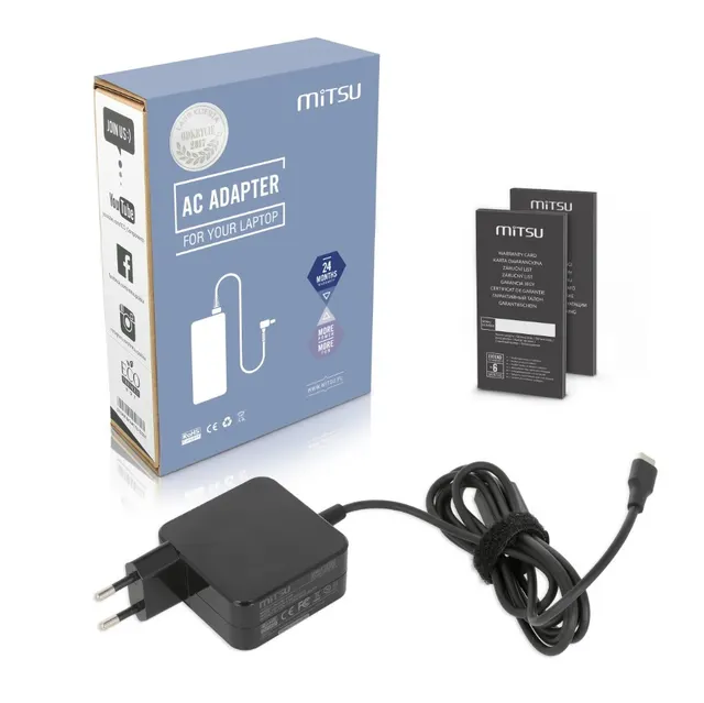 Zasilacz sieciowy Mitsu 45W USB-C, USBC, 5-20V, 2-3A (black) do notebooka, 45 W, czarny