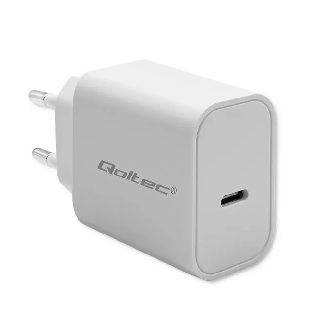 Ładowarka sieciowa Qoltec Super Quick PD, USB-C, 20W, 5-12V, 1.67-3A, Biała