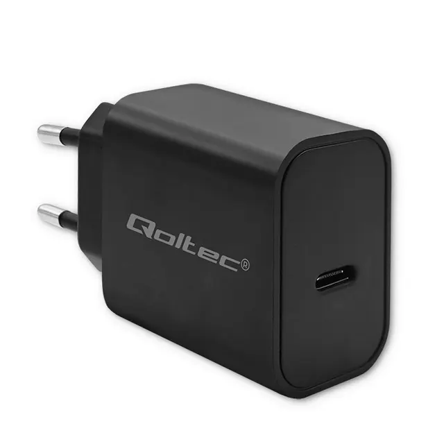 Ładowarka sieciowa Qoltec Super Quick PD, USB-C, 20W, 5-12V, 1.67-3A, Czarna