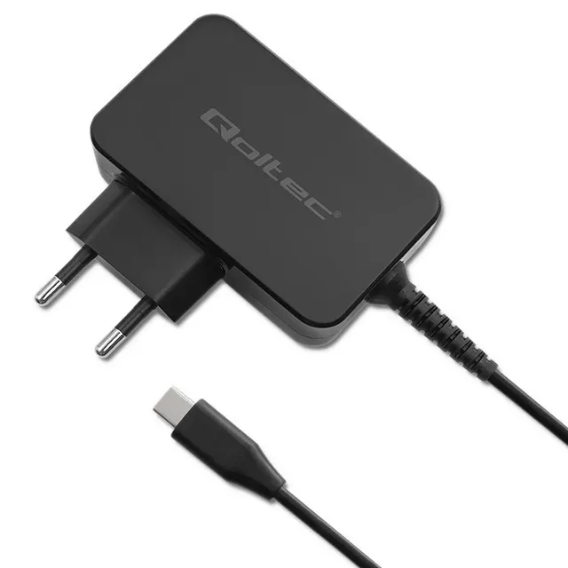 Ładowarka sieciowa Qoltec GaN POWER PRO, 1xUSB-C, 45W, 5-20V, 2.25-3A, Czarna