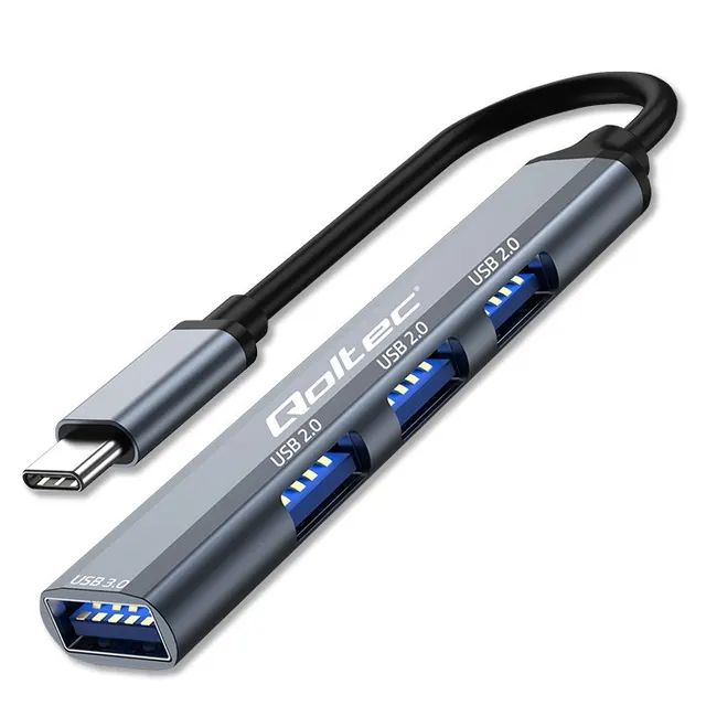 Hub Qoltec adapter USB-C 3.1 4w1, USB 3.0, 3x USB 2.0