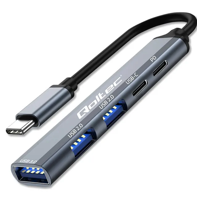 Hub Qoltec adapter USB-C 3.1 5w1, USB-C PD, USB-C, 2x USB 2.0, USB 3.0