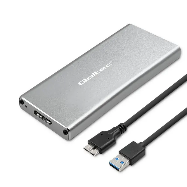 Obudowa/kieszeń Qoltec na dysk M.2 SSD, SATA, NGFF, USB 3.0, Super speed 5Gb/s, 2TB, Srebrny