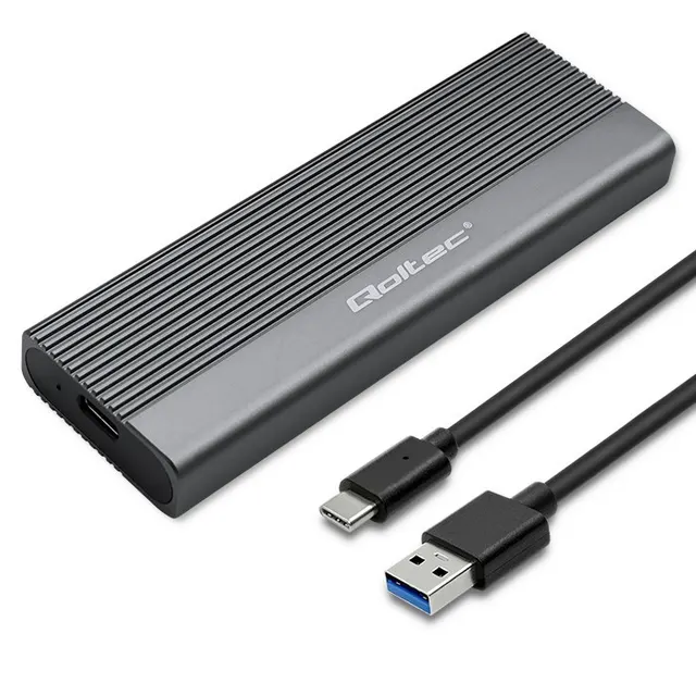 Obudowa/kieszeń Qoltec na dysk SSD M.2, SATA, NGFF, USB-C, Super speed 6Gb/s, 2TB, Szary