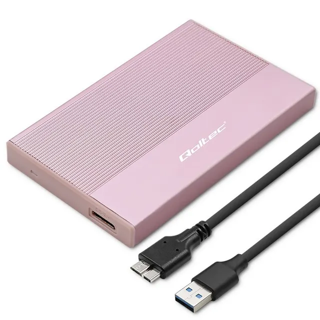 Obudowa/kieszeń Qoltec na dysk SSD HDD 2.5", SATA, USB 3.0, Super speed 5Gb/s, 2TB, Różowy