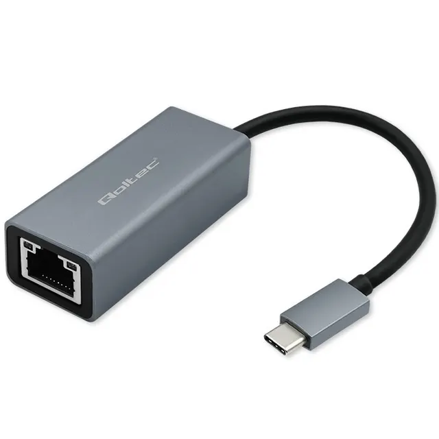 Kabel adapter Qoltec USB-C na RJ45 Ethernet, 1000Mb/s, Aluminiowa obudowa