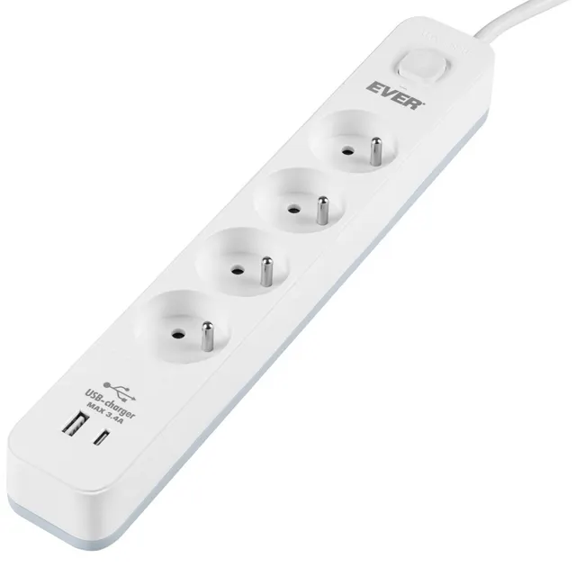 Listwa antyprzepięciowa Ever Protect 4PL 1A1C USB 1,5m biała