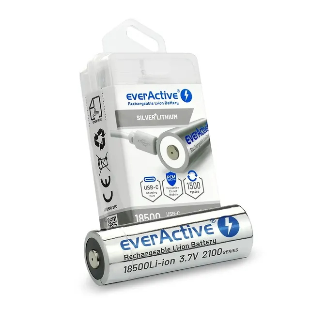 Akumulator 18500 everActive 3,7V Li-ion 2100mAh USB-C z zabezpieczeniem BOX