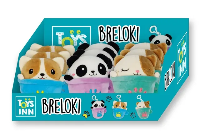 Brelok pluszowy kubek zwierzątko mix 9 sztuk display