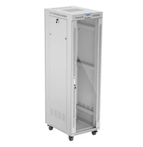 Szafa instalacyjna Rack stojąca 19" 42U 600x800 szara drzwi szklane LCD Lanberg (flat pack)