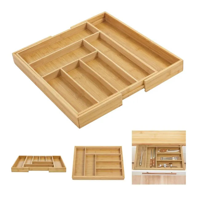 Organizer na sztućce GreenBlue GB379, rozsuwany, bambusowy, 325-500x430x45mm