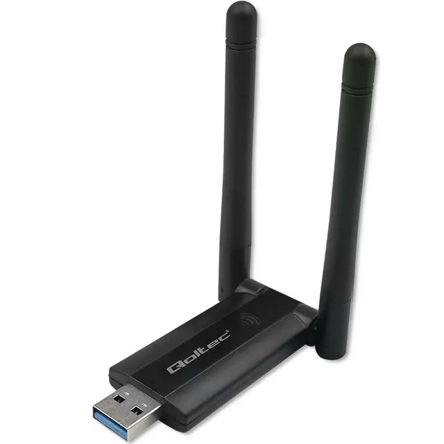 Karta sieciowa Qoltec Bezprzewodowy Adapter USB DUAL WiFi 2 x 2dBi, Standard AC, USB 3.0, 1200Mbps