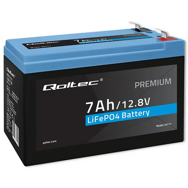 Akumulator LiFePO4 Qoltec Litowo-Żelazowo-Fosforanowy, 12.8V, 7Ah, 89.6Wh, BMS