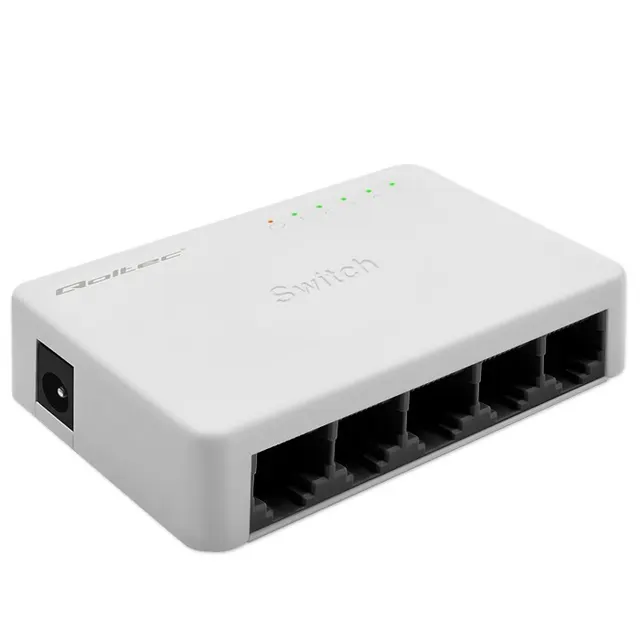 Switch niezarządzalny Qoltec przełącznik sieciowy 5 x port RJ45, 100Mbps, Fast Ethernet, LAN