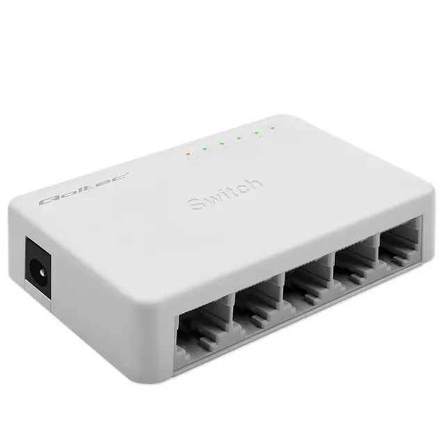 Switch niezarządzalny Qoltec przełącznik sieciowy 5 x port RJ45, 1000Mbps, Fast Ethernet, LAN