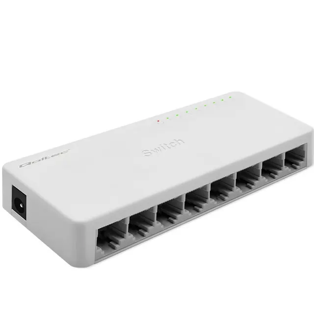 Switch niezarządzalny Qoltec przełącznik sieciowy 8 x port RJ45, 1000Mbps, Fast Ethernet, LAN