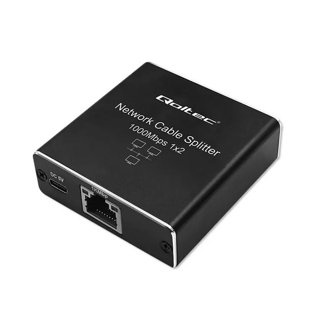 Switch niezarządzalny Qoltec mini rozdzielacz splitter 1x2 port RJ45, 1000Mbps, USB-C, Aluminium