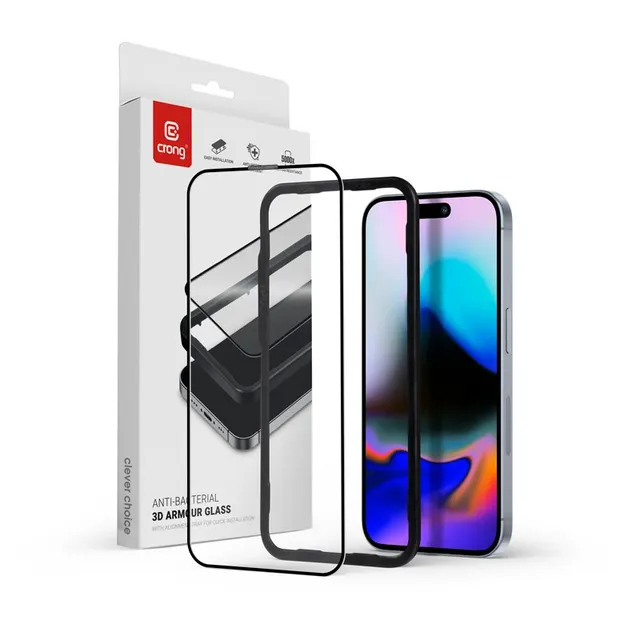 Szkło ochronne Anti-Bacterial 3D Armour Glass - hartowane 9H Full Glue do iPhone 16 Pro + ramka instalacyjna