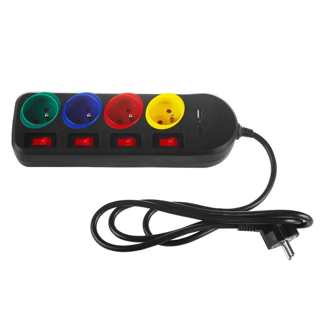 Listwa zasilająca Maclean MCE508 B przedłużacz 4 gniazda + USB A / C, z włącznikami, 250VAC/10A, 1,5m, czarna