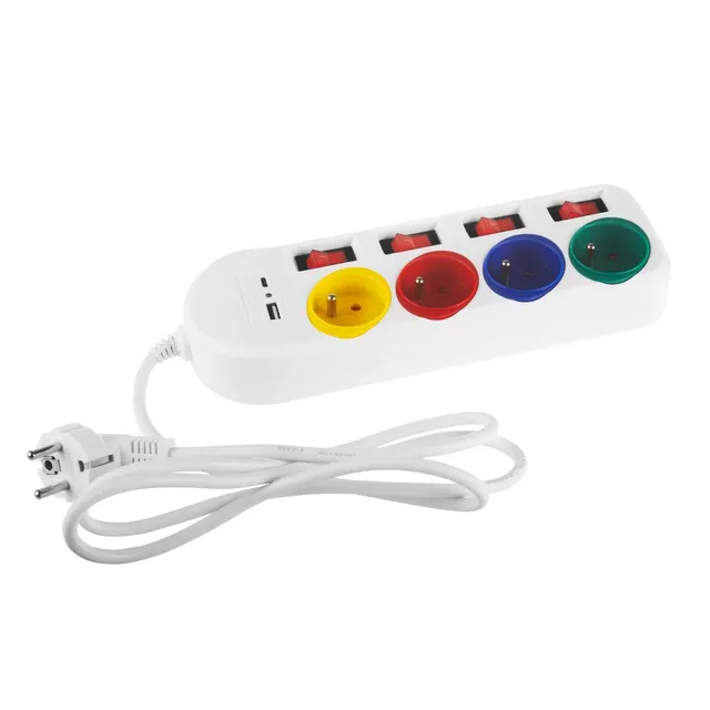 Listwa zasilająca Maclean MCE508 W przedłużacz 4 gniazda + USB A / C, z włącznikami, 250VAC/10A, 1,5m, biała