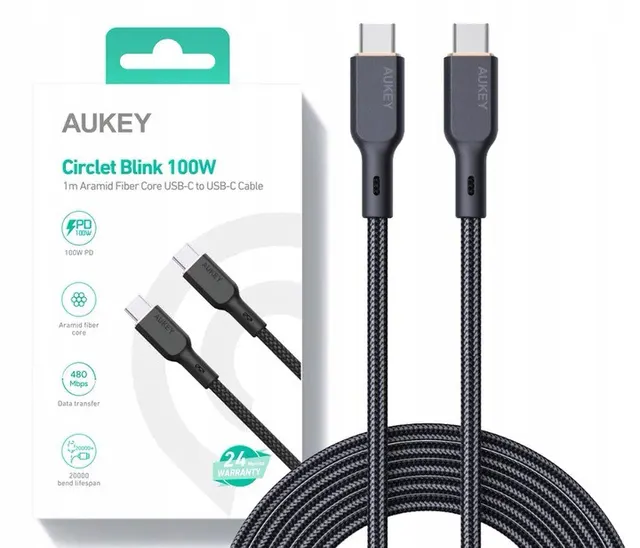 CB-KCC101 kabel USB-C - USB-C 1m 100W PD 5A 20V kevlar + nylonowy oplot