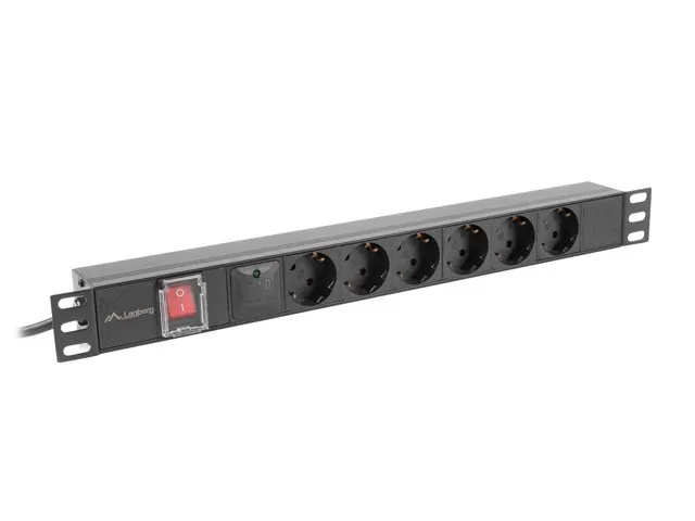 Listwa zasilająca Lanberg Rack PDU 19"1U 16A 6x 230V Schuko 2m Czarna