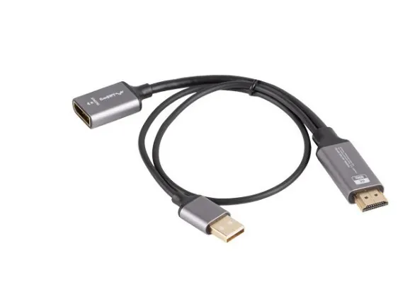 Kabel adapter Lanberg HDMI (M) -> Displayport (F) 4K na kablu 20cm srebrny