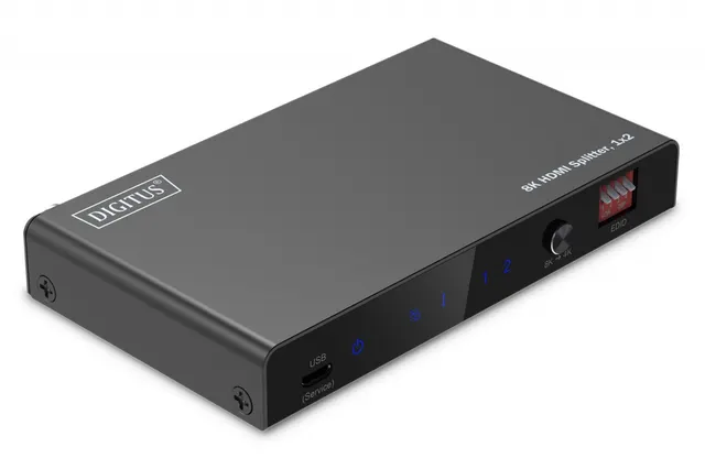 Rozdzielacz/Splitter DIGITUS HDMI 1x2, 8K/60Hz (4:4:4) z HDR, 48 Gbps, HDCP 2.3. Toslink / Stereo, EDID