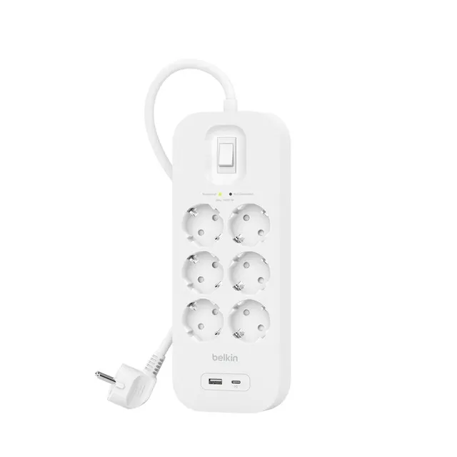 Listwa zasilająca SurgePlus 6xschuko 1xUSB-A 1xUSB-C 650J 2m