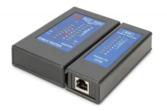 Tester DIGITUS kabli sieciowych i komunikacyjnych LED, kat.5e-kat.6A, (RJ45, RJ12, RJ11), Auto-Scan z PoE