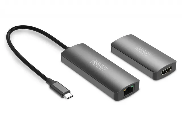 Przedłużacz/Extender DIGITUS USB-C - HDMI 30m po skrętce Cat.6 4K120Hz HDCP 2.3 (zestaw)