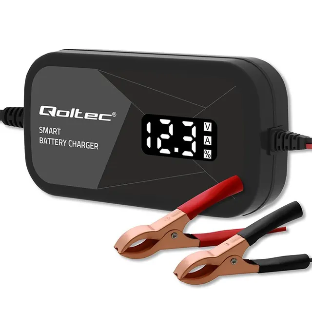 Ładowarka inteligentna Qoltec mikroprocesorowa 12V, 2A, Prostownik do akumulatora AGM GEL, LCD