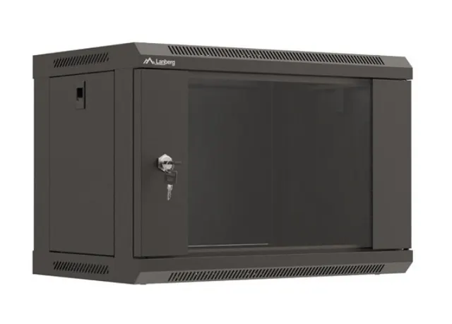 Szafa instalacyjna Rack wisząca 19" 6U 540x350 czarna Drzwi przeszklone Lanberg (flat pack)