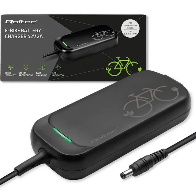 Ładowarka Qoltec do roweru skutera elektrycznego 36V, 42V, 2A, 5.5*2.1, wodoodporna + kabel zasilający