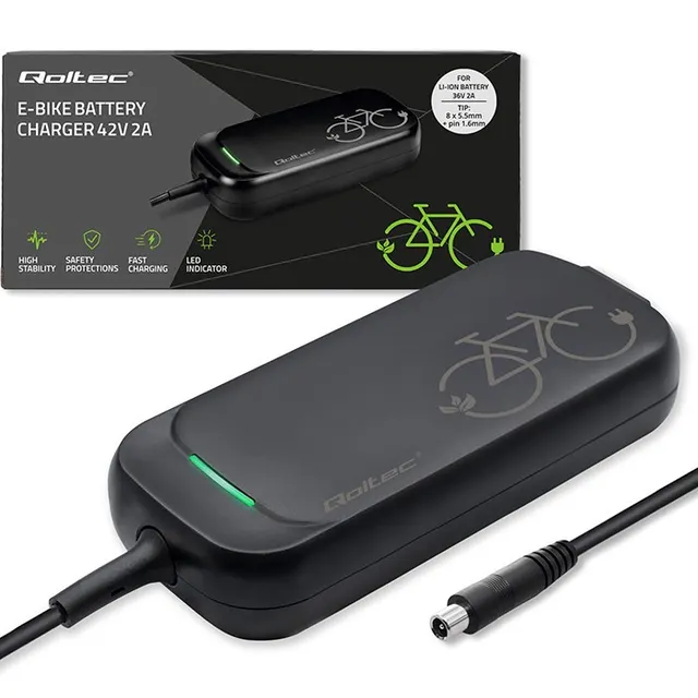 Ładowarka Qoltec do roweru skutera elektrycznego XIAOMI 36V, 42V, 2A, 8.0*8.0mm+pin, wodoodporna + kabel