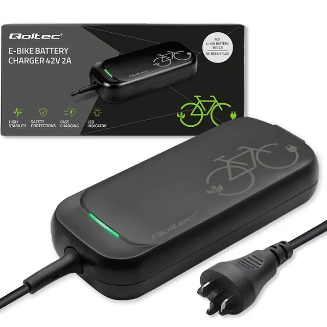 Ładowarka Qoltec do roweru Bosch 36V, 42V, 2A, Bosch plug, wodoodporna + kabel zasilający