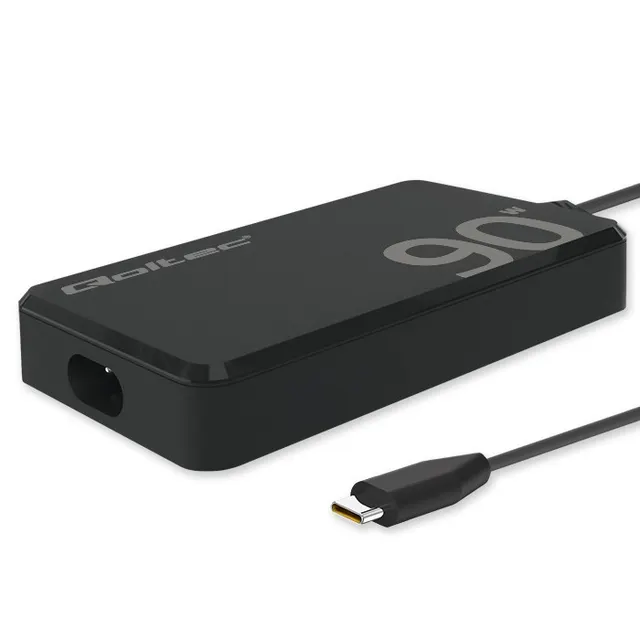 Ładowarka sieciowa Qoltec 90W GaN Super Fast SLIM, PD, 5-20V, 4.5A, USB-C 3.1, Laptop, MacBook, Smartfon, +kabel