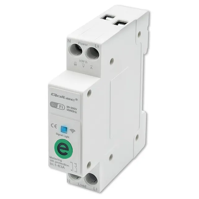 Przekaźnik Qoltec 63A na szynę DIN z licznikiem energii elektyrcznej, eWeLink od Sonoff, Wi-Fi, Dioda LED