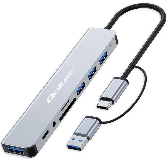 HUB Adapter 8w1 USB-C/USB, USB-C, 4xUSB, SD/TF card, Jack 3.5mm TRRS