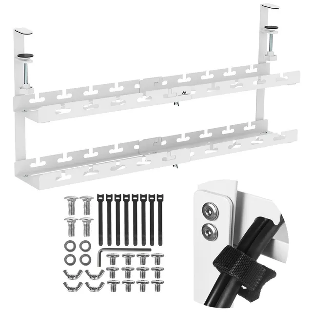 Organizer podbiurkowy na kable Maclean MC-102 W, max. obciążenie 5kg, max. 728mm, 2 poziomy, biały