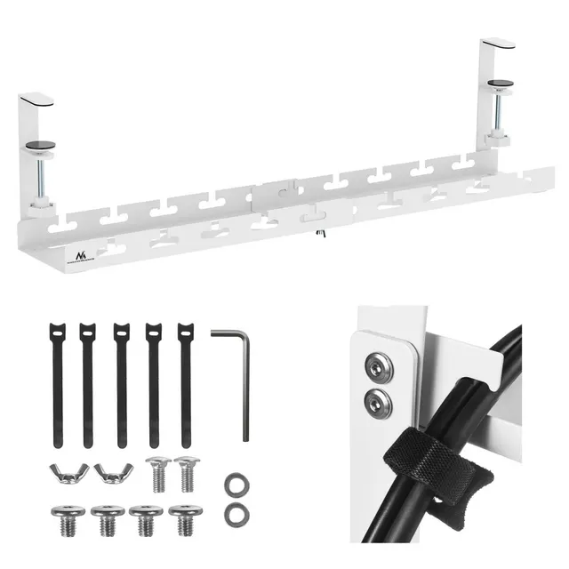Organizer podbiurkowy na kable Maclean MC-103 W, max. obciążenie 5kg, max. 728mm, biały