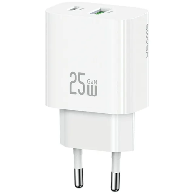 Ładowarka sieciowa 25W 1xUSB-A 1xUSB-A fast charging Biała