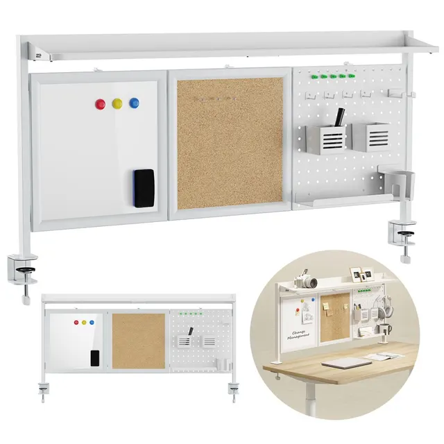 Przegroda biurkowa / organizer Ergo Office, max. obciążenie 10kg, biała i korkowa tablica, szerokość 1250mm, biała, ER-300 W