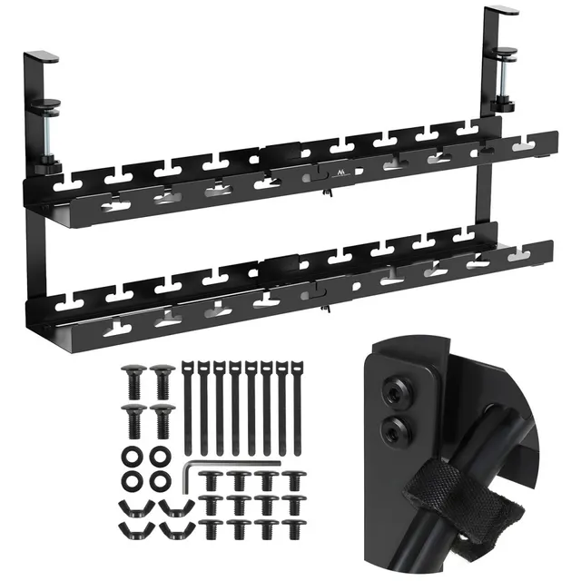 Organizer podbiurkowy na kable Maclean MC-102 B, max. obciążenie 5kg, max. 728mm, 2 poziomy, czarny