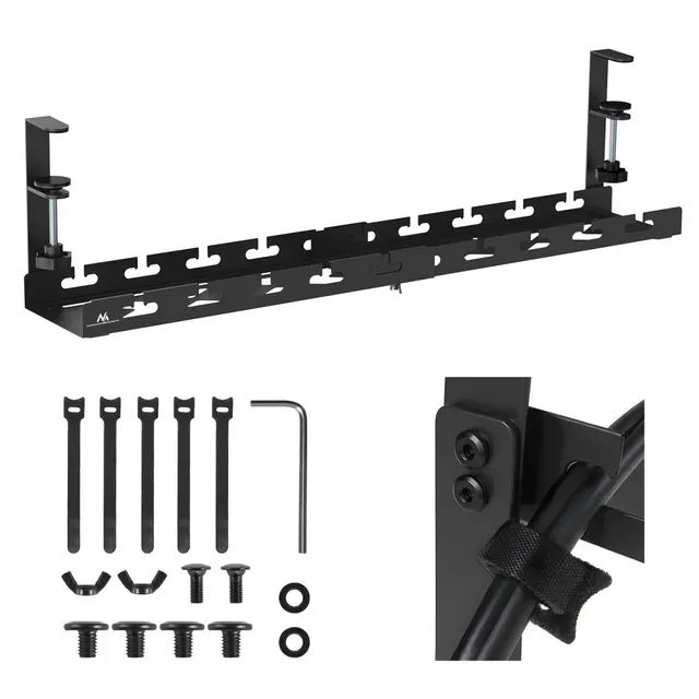 Organizer podbiurkowy na kable Maclean MC-103 W, max. obciążenie 5kg, max. 728mm, czarny
