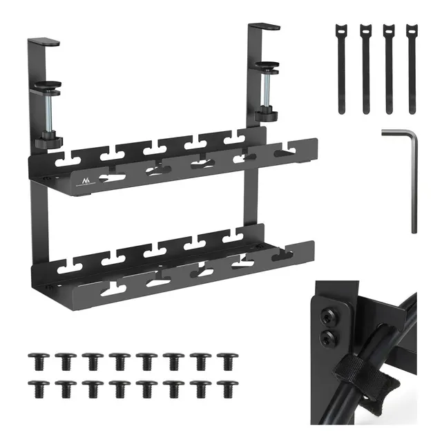 Organizer podbiurkowy na kable Maclean MC-104 B, max. obciążenie 5kg, 2 poziomy, czarny