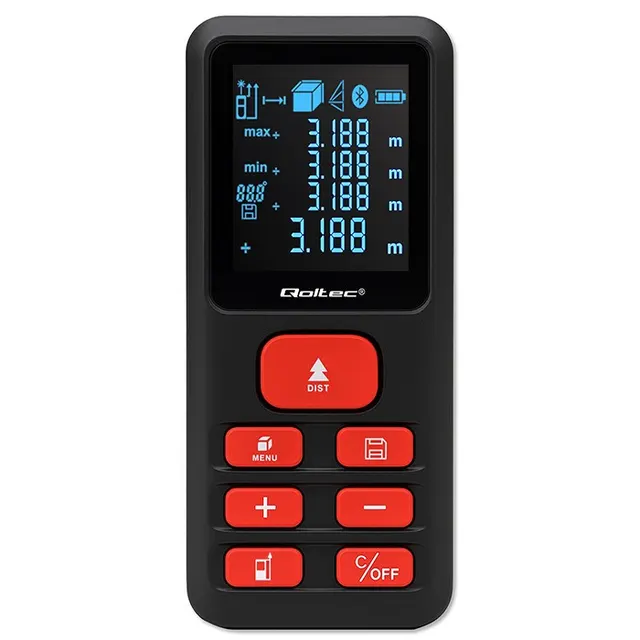 Dalmierz Qoltec laserowy z poziomicą, podświetlany LCD, 50m