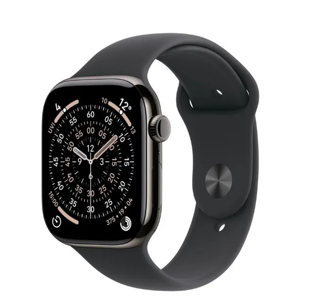 Watch Series 11 GPS + Cellular, koperta 42 mm z tytanu w kolorze łupku, pasek sportowy w kolorze czarnym - rozmiar S/M