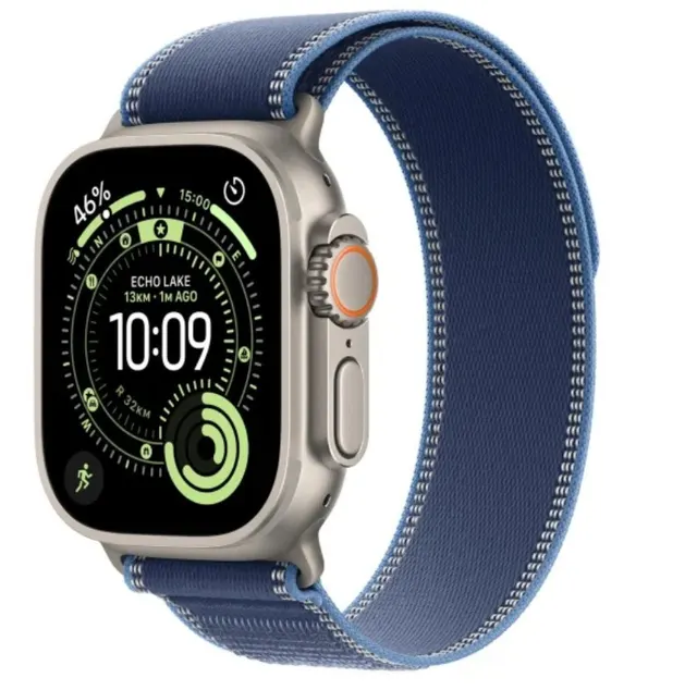 Watch Ultra 3 GPS + Cellular, koperta 49 mm z tytanu w kolorze naturalnym, opaska Trail w kolorze niebieskim/jaskrawoniebieskim - rozmiar M/L